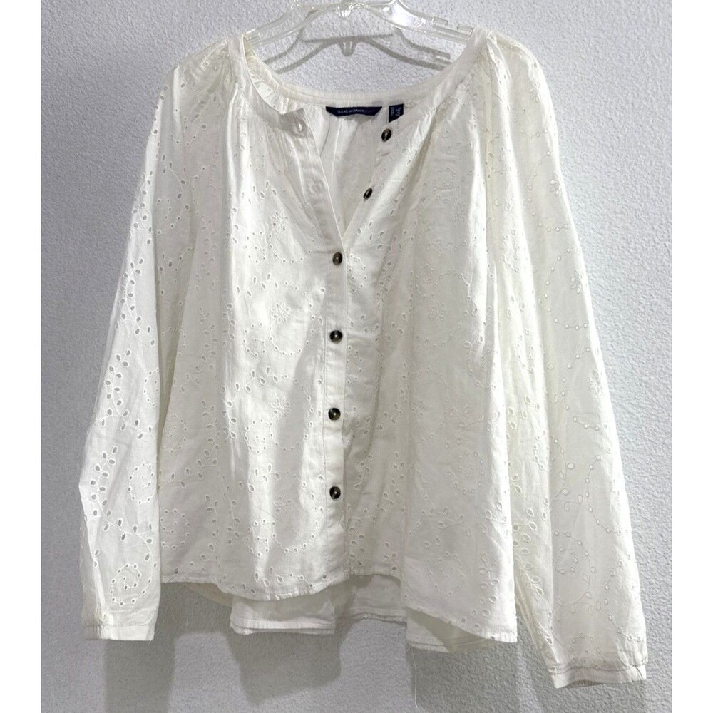 Isaac Mizrahi Eyelet Long Sleeve Button Front Blouse Top White Size 1X